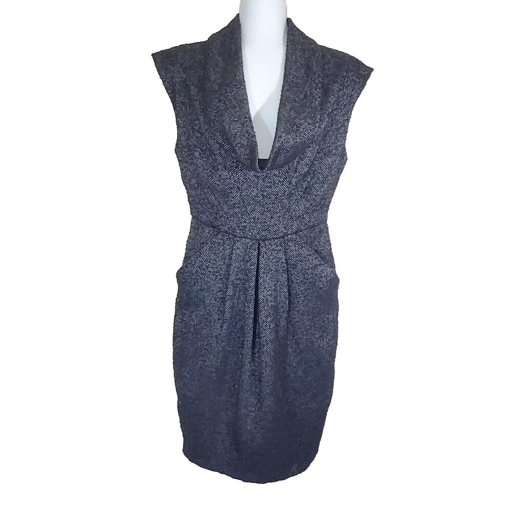 Zara Basic Dress Small Black Gray Sweater Wool Blend Draped Neck Lightweight